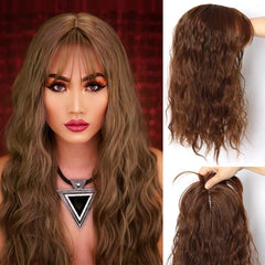 Water Wave Curly Hair Topper Wig with Bangs Clip In Hair Extensions Toppers