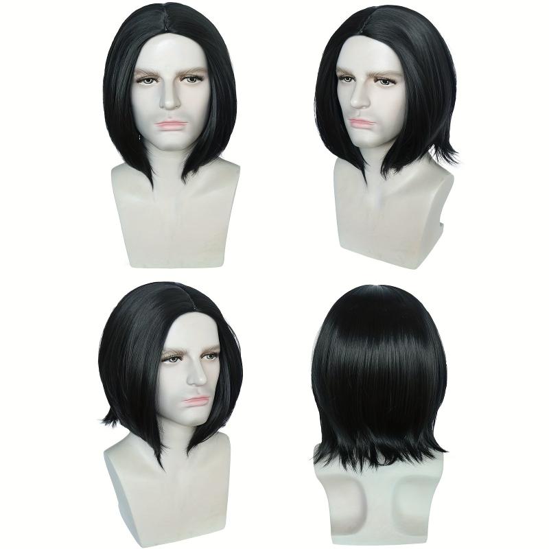 Men's Short Straight Cosplay Wig 25.4cm Middle Part Synthetic Hair + Wig Cap