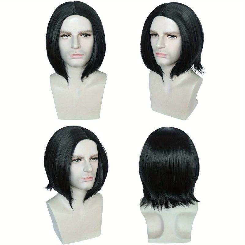 Men's Short Straight Cosplay Wig 25.4cm Middle Part Synthetic Hair + Wig Cap