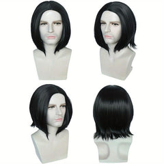 Men's Short Straight Cosplay Wig 25.4cm Middle Part Synthetic Hair + Wig Cap