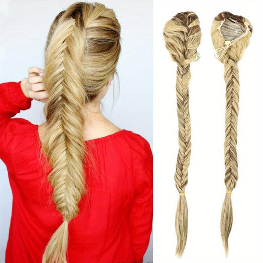 Blonde Fishtail Hairpiece Drawstring Ponytail Clip In Hair Extension