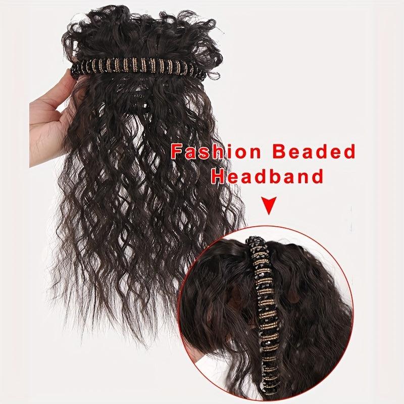 Short Curly Hair Topper w/Bangs & Headband Clip In Extensions