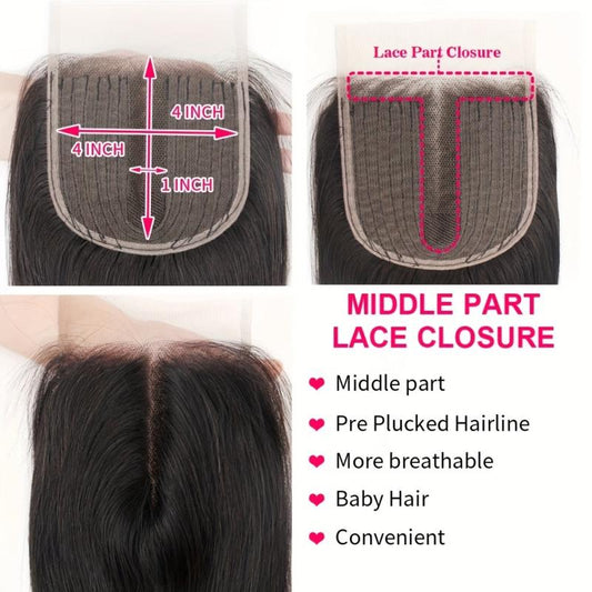 Brazilian Deep Wave Human Hair Closure 4x4 Lace Middle Part
