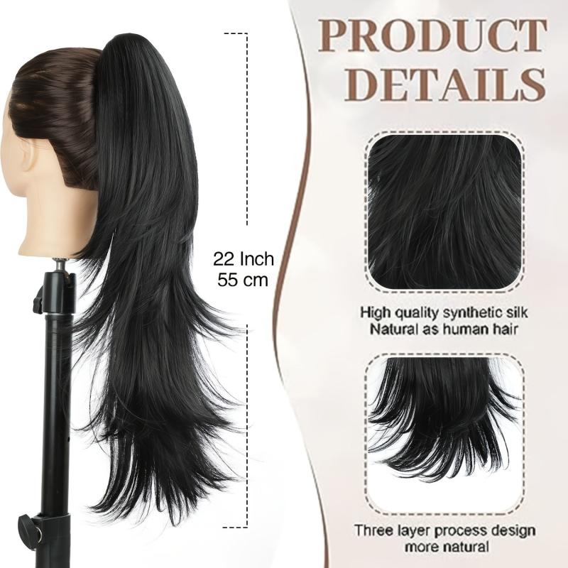 Long Layered Wavy Claw Clip Ponytail Hairpiece Natural Synthetic Wig 55 88 Cm