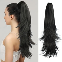 Long Layered Wavy Claw Clip Ponytail Hairpiece Natural Synthetic Wig 55 88 Cm