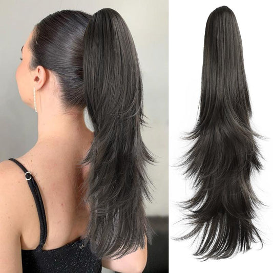 Long Layered Wavy Claw Clip Ponytail Hairpiece Natural Synthetic Wig 55 88 Cm