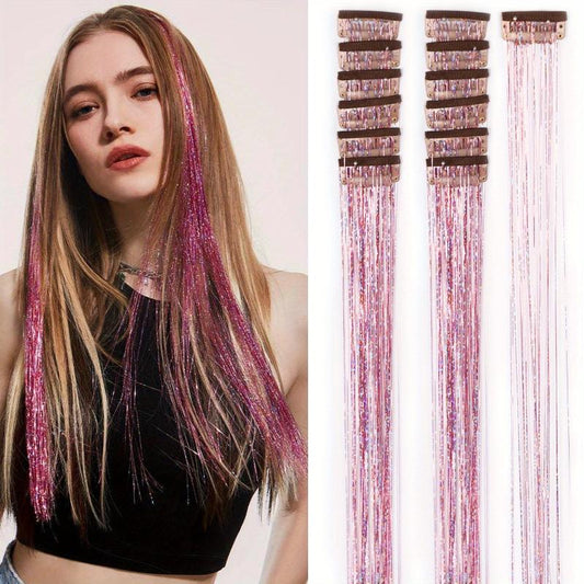 12pcs Pack Hair Tinsel Kit Party Highlight Glitter Tinsel Hair Extension