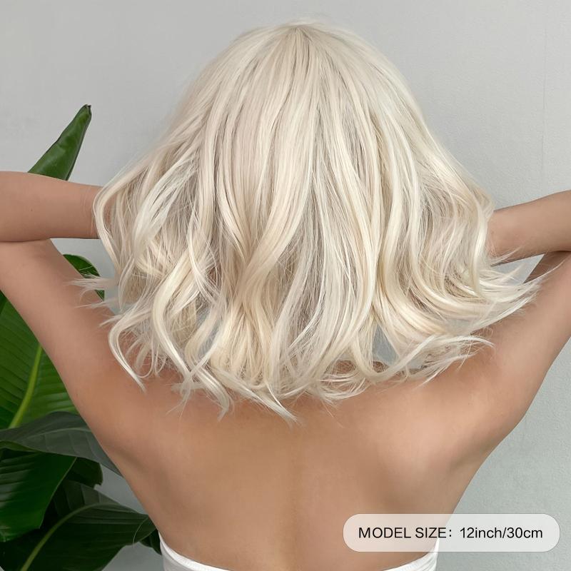 Short Curly Wavy Wigs With Bangs Heat Resistant Synthetic Hair