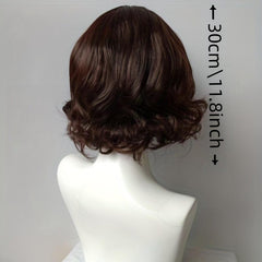 Short Bob Curly Wavy Hair Wig with Bangs Synthetic Fiber for Women Girls
