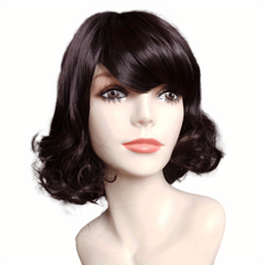 Short Bob Curly Wavy Hair Wig with Bangs Synthetic Fiber for Women Girls
