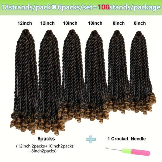 6packs Senegalese Twist Crochet With Curly Ends Hair Extension 1B