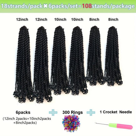 6packs Senegalese Twist Crochet With Curly Ends Hair Extension 1B