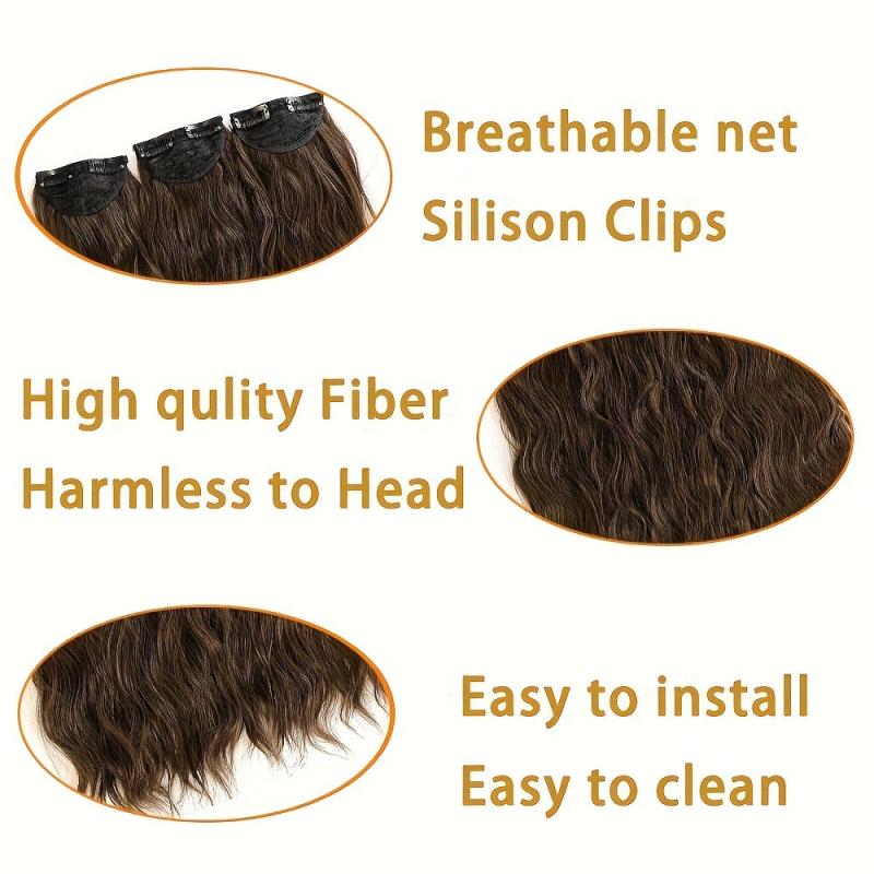 3pcs Long Wavy Hair Pieces Synthetic Clip In Extensions Natural Look