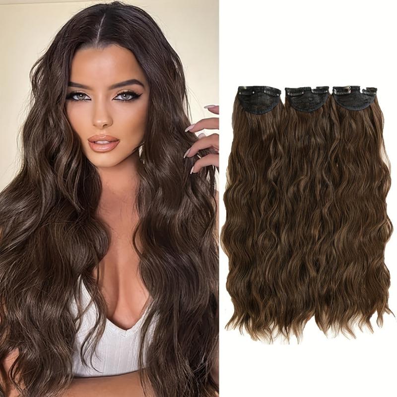3pcs Long Wavy Hair Pieces Synthetic Clip In Extensions Natural Look
