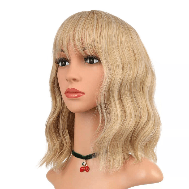 Curly Bob Cut Wig With Bangs Synthetic Wig for Halloween Party