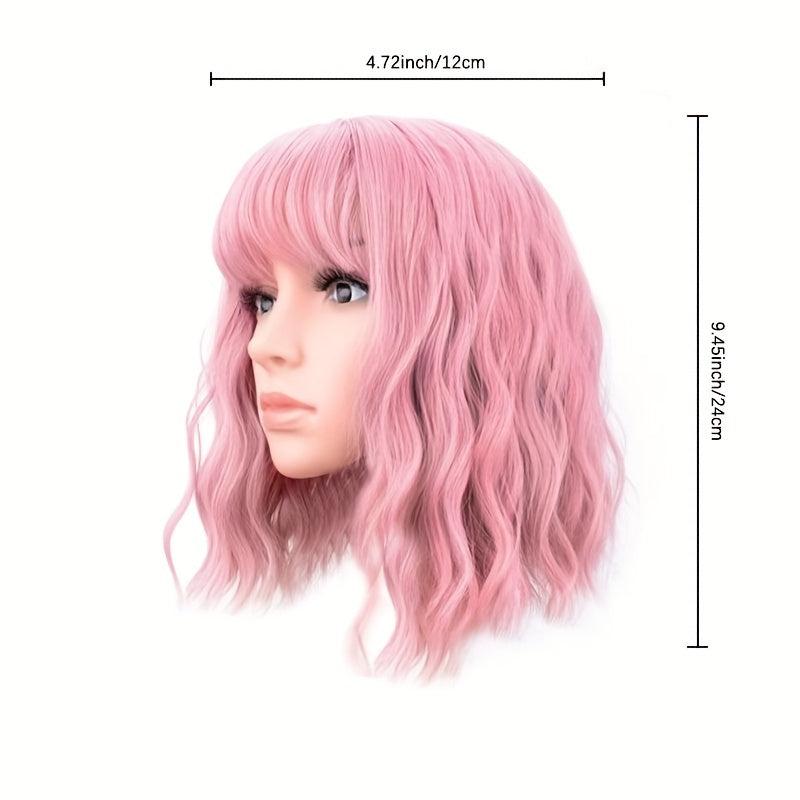 Curly Bob Cut Wig With Bangs Synthetic Wig for Halloween Party