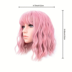 Curly Bob Cut Wig With Bangs Synthetic Wig for Halloween Party