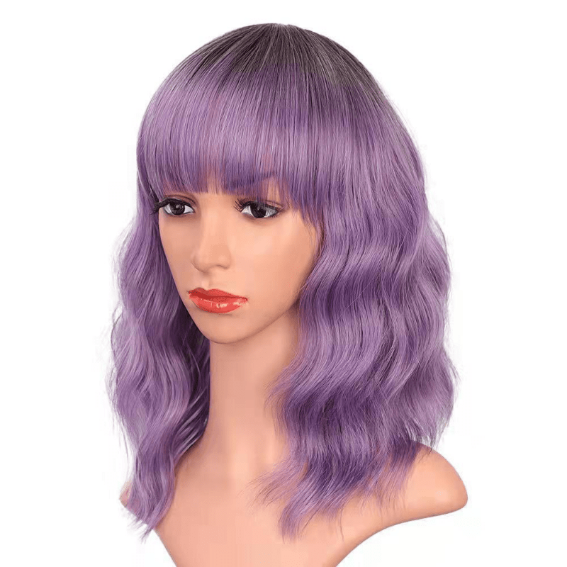 Curly Bob Cut Wig With Bangs Synthetic Wig for Halloween Party