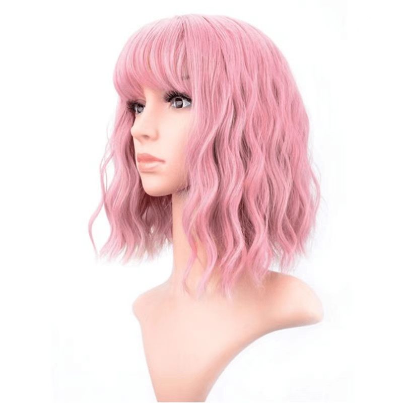Curly Bob Cut Wig With Bangs Synthetic Wig for Halloween Party