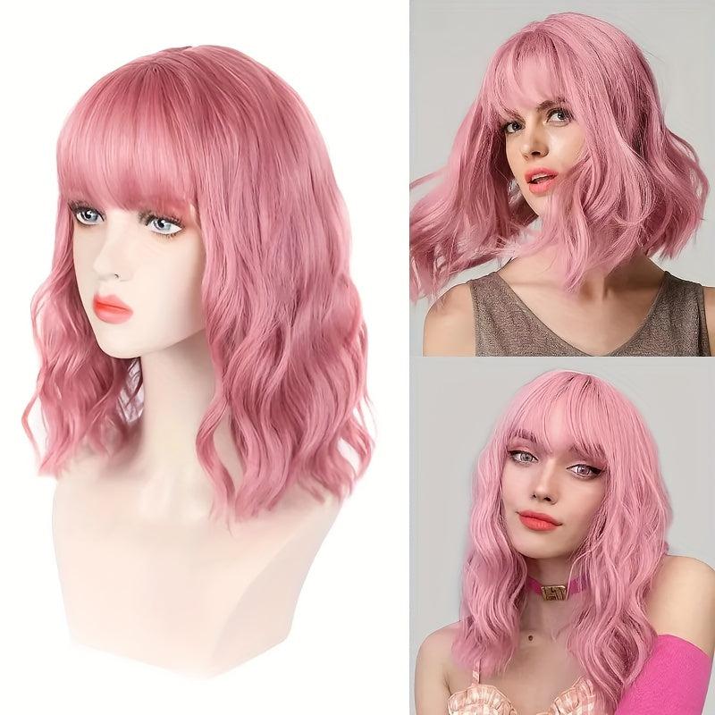 Curly Bob Cut Wig With Bangs Synthetic Wig for Halloween Party