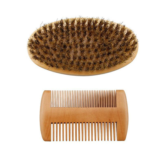 Boar Bristle Beard Brush & Wooden Comb Set