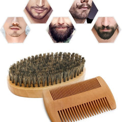 Boar Bristle Beard Brush & Wooden Comb Set