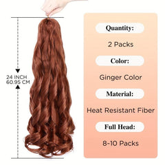 2pcs Loose Wave Spiral Curls Crochet Hair Extensions 60-96 cm Pre Stretched Hair