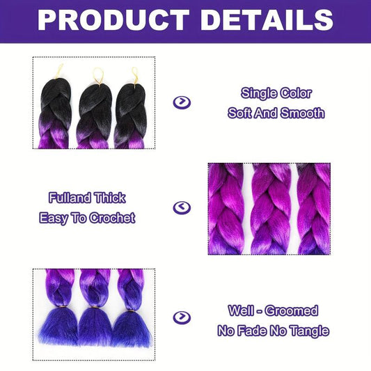 3 Packs Jumbo Braiding Hair 60 96 Cm Ombre Purple Royal Braids Ponytail