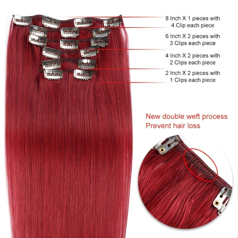 Clip In Hair Extensions 14-18 Inch Burgundy Wine Red 7pcs Real Human Hair