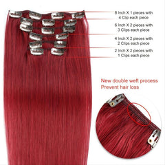 Clip In Hair Extensions 14-18 Inch Burgundy Wine Red 7pcs Real Human Hair