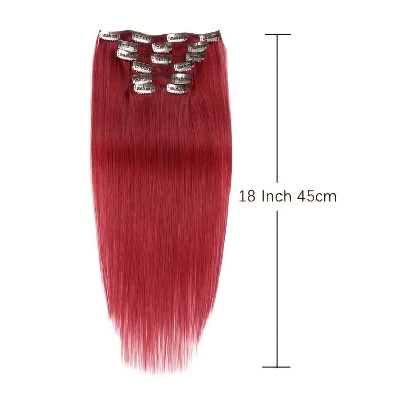 Clip In Hair Extensions 14-18 Inch Burgundy Wine Red 7pcs Real Human Hair