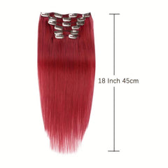Clip In Hair Extensions 14-18 Inch Burgundy Wine Red 7pcs Real Human Hair