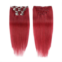 Clip In Hair Extensions 14-18 Inch Burgundy Wine Red 7pcs Real Human Hair