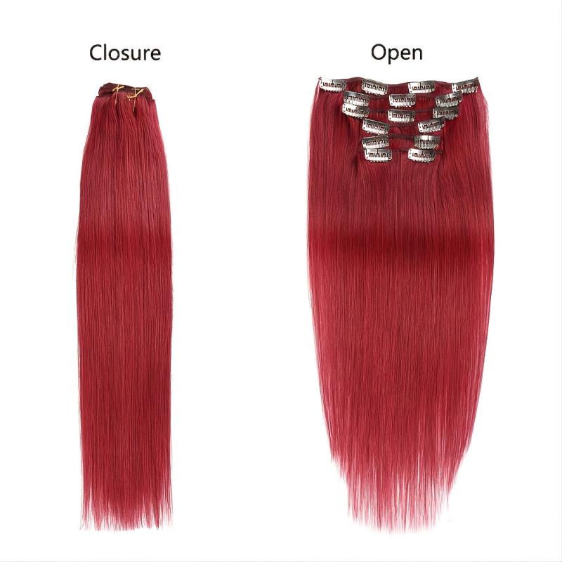 Clip In Hair Extensions 14-18 Inch Burgundy Wine Red 7pcs Real Human Hair