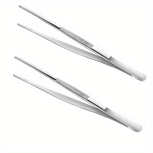 2pcs Stainless Steel Tweezers for BBQ Repair Silvery Durable