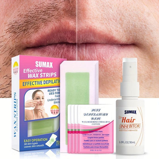 Hair Removal Wax Strips & Inhibiting Spray Set