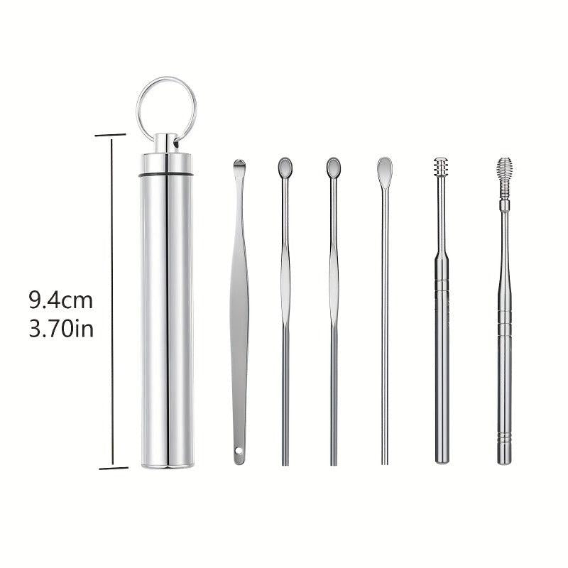 Stainless Steel Ear Digging Spoon Spiral Adult Portable Keychain Ear Tool Set