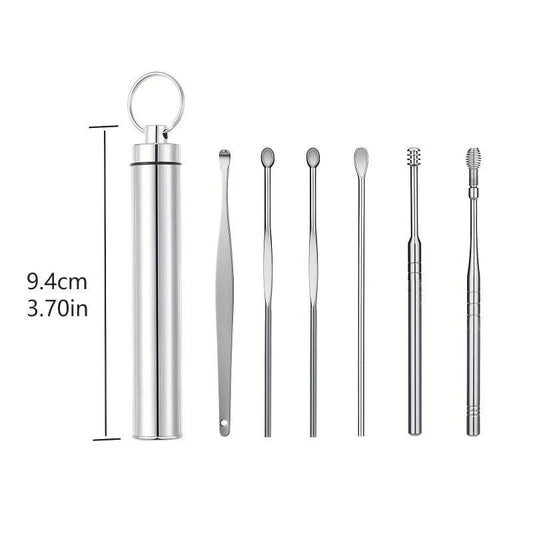 Stainless Steel Ear Digging Spoon Spiral Adult Portable Keychain Ear Tool Set