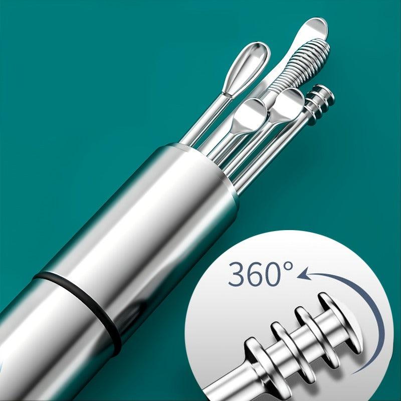 Stainless Steel Ear Digging Spoon Spiral Adult Portable Keychain Ear Tool Set