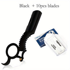 Straight Edge Haircut Razor with 10 Blades Haircut Beard Eyebrow Shaving Tool