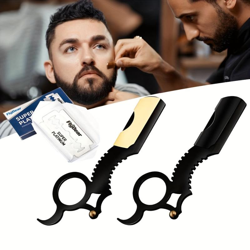 Straight Edge Haircut Razor with 10 Blades Haircut Beard Eyebrow Shaving Tool