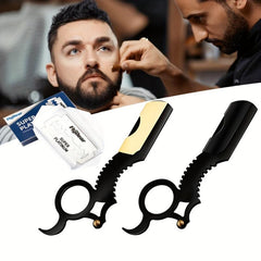 Straight Edge Haircut Razor with 10 Blades Haircut Beard Eyebrow Shaving Tool