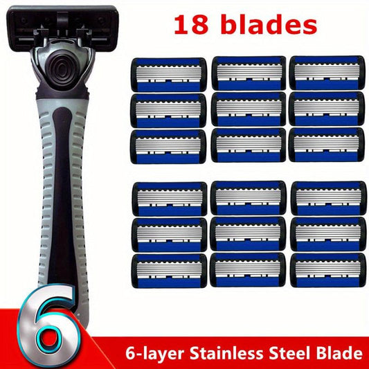 6-Layer Stainless Steel Razor with Handle, Replacement Holder, Shave Supplies