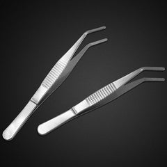 2PCS Stainless Steel Round Head Tweezers Curved Serrated Tip Gardening Tools