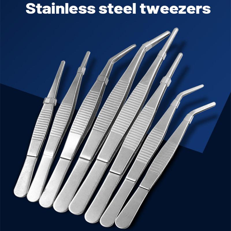 2PCS Stainless Steel Round Head Tweezers Curved Serrated Tip Gardening Tools