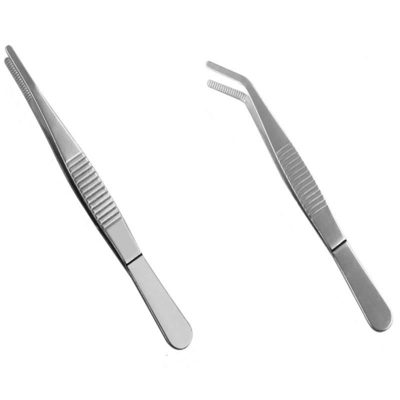 2PCS Stainless Steel Round Head Tweezers Curved Serrated Tip Gardening Tools