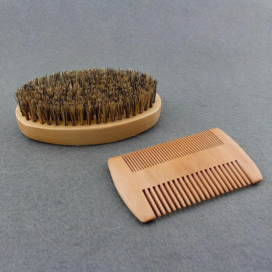 Beard Brush & Comb Set Boar Bristle Wooden Comb Men