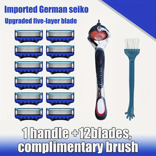 5-Layer Stainless Steel Men's Razor with Handle Holder