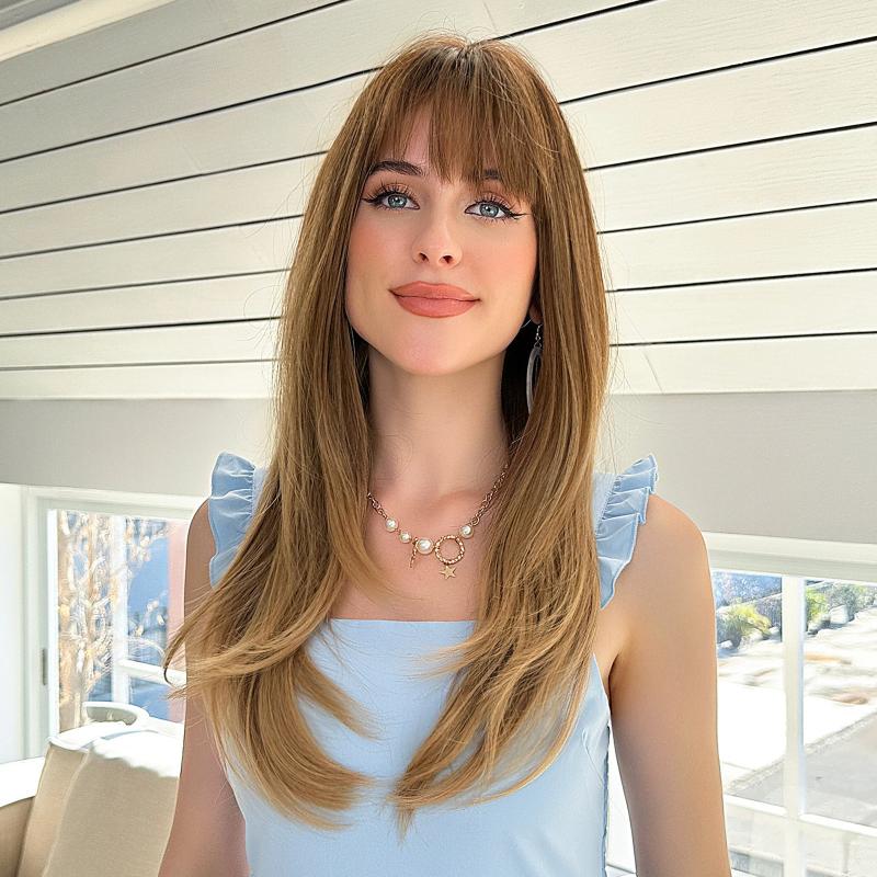 45 72 Cm Blonde Straight Soft Wigs For Women Synthetic Hair Replacement