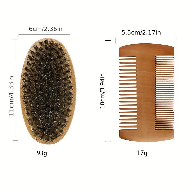 Beard Brush & Comb Set Boar Bristle Brush Wooden Comb
